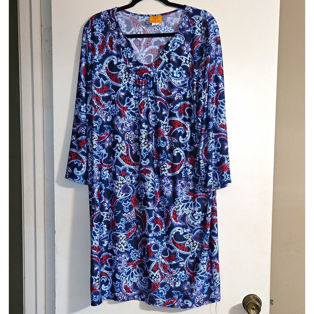 Ruby Rd. XL Paisley V-Neck 3/4 Sleeve Knee Shift Dress Stretch Pullover
